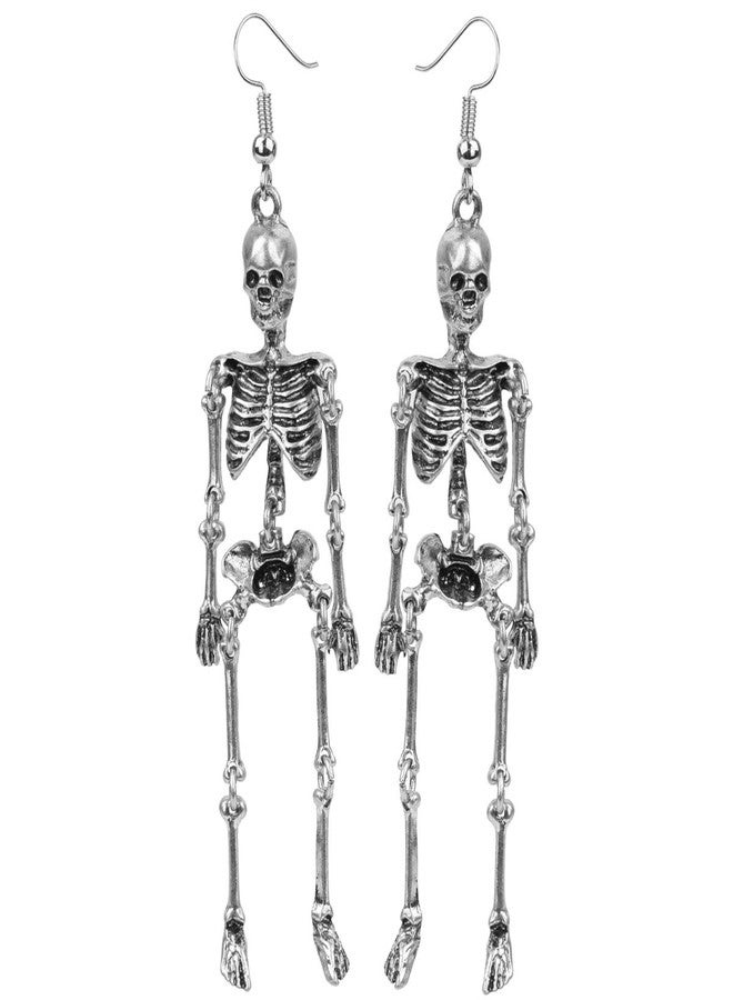 Szxc Women's Jointed Skeleton Dangle Long Earrings - 3-1/2 Inch - Ultra Light - Lead & Nickle Free - Halloween Costume Accessories (Silver) - Image 1