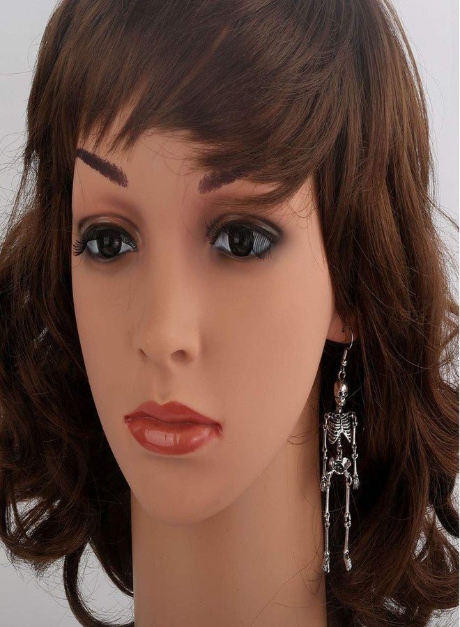 Szxc Women's Jointed Skeleton Dangle Long Earrings - 3-1/2 Inch - Ultra Light - Lead & Nickle Free - Halloween Costume Accessories (Silver) - Image 2