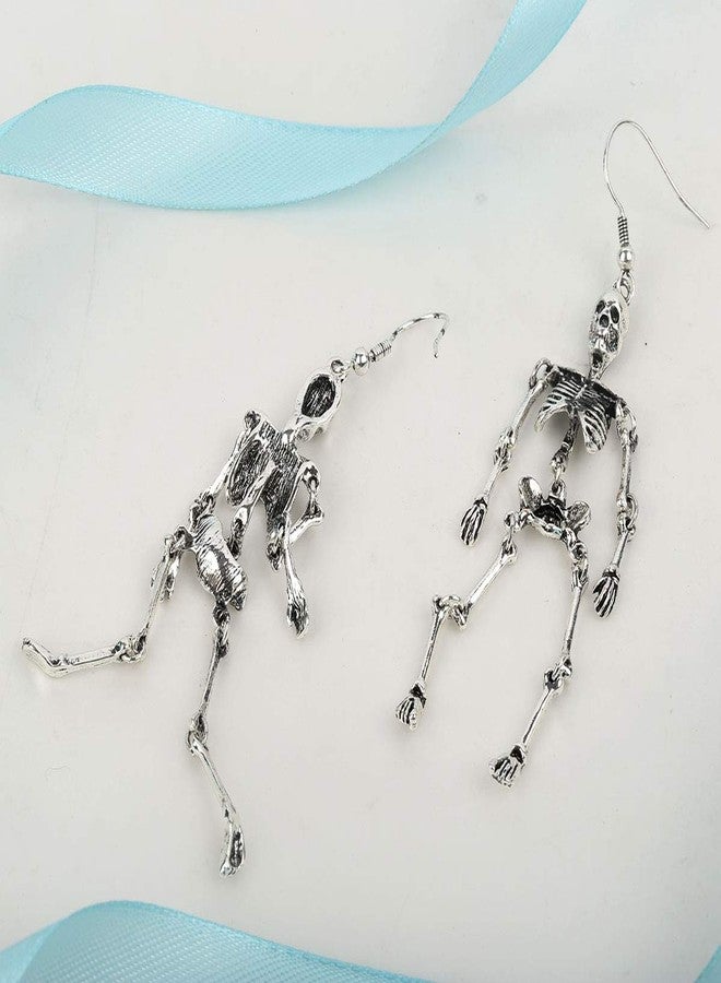 Szxc Women's Jointed Skeleton Dangle Long Earrings - 3-1/2 Inch - Ultra Light - Lead & Nickle Free - Halloween Costume Accessories (Silver) - Image 3