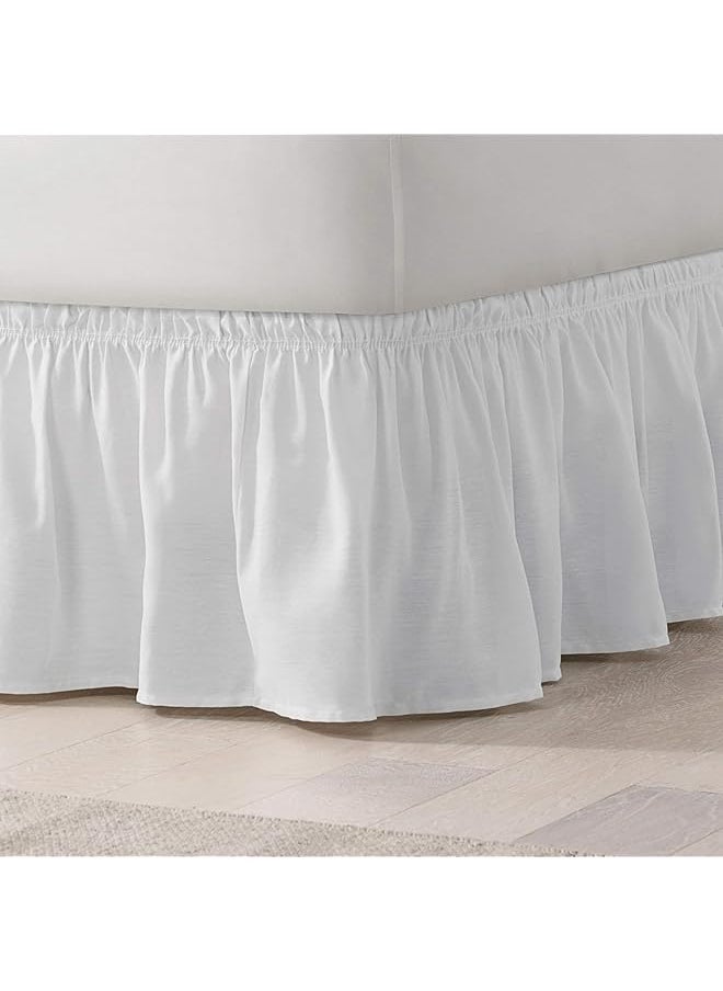 erorex Solid Elastic Wrap Around Bed Skirt Easy On Off Dust Ruffle 18 Inch Drop Twin Full White  - Image 3