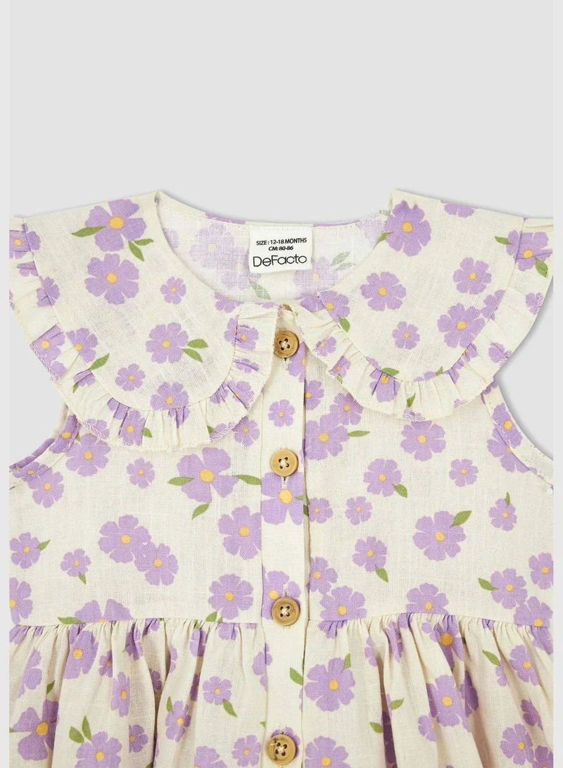 DeFacto Sleeveless Frill Detail Floral Print Dress