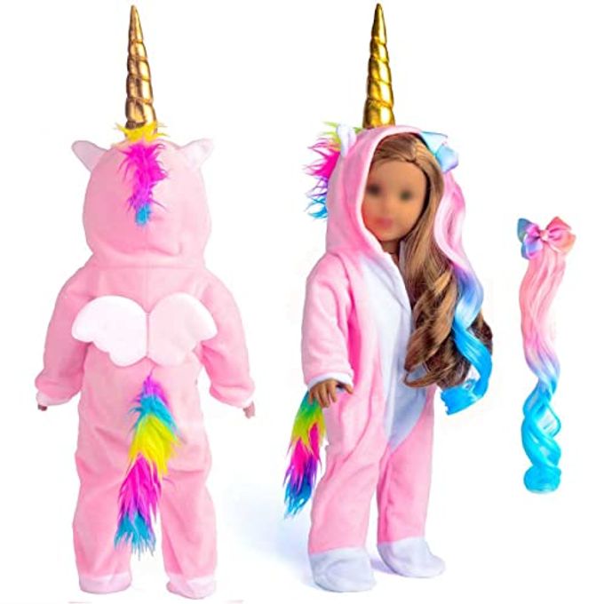 sweet dolly 18 Inch Doll Clothes Unicorn Onesie Pajamas Rainbow Color Hair Bow Clips Costume Fits 18 Inch Doll (Doll Not Included) - Image 4