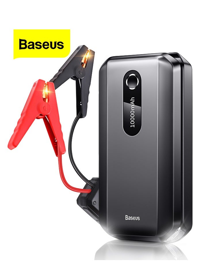 Baseus Super Energy Air Car Jump Starter & Battery Charger, 10000mAh Power Bank, 1000A Peak Current, 12V Car Booster for Gas (Up to 4.0L) & Diesel Engines (Up to 2.5L), Portable Emergency Jump Starter, Car Battery Charger, Phone Charger, & Flashlight 