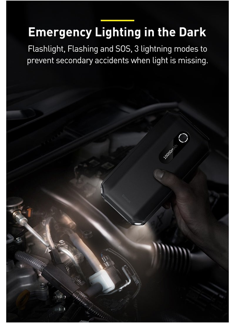 Baseus - Super Energy Air Car Jump Starter & Battery Charger, 10000mAh Power Bank, 1000A Peak Current, 12V Car Booster for Gas (Up to 4.0L) & Diesel Engines (Up to 2.5L), Portable Emergency Jump Starter, Car Battery Charger, Phone Charger, & Flashlight - Image 1