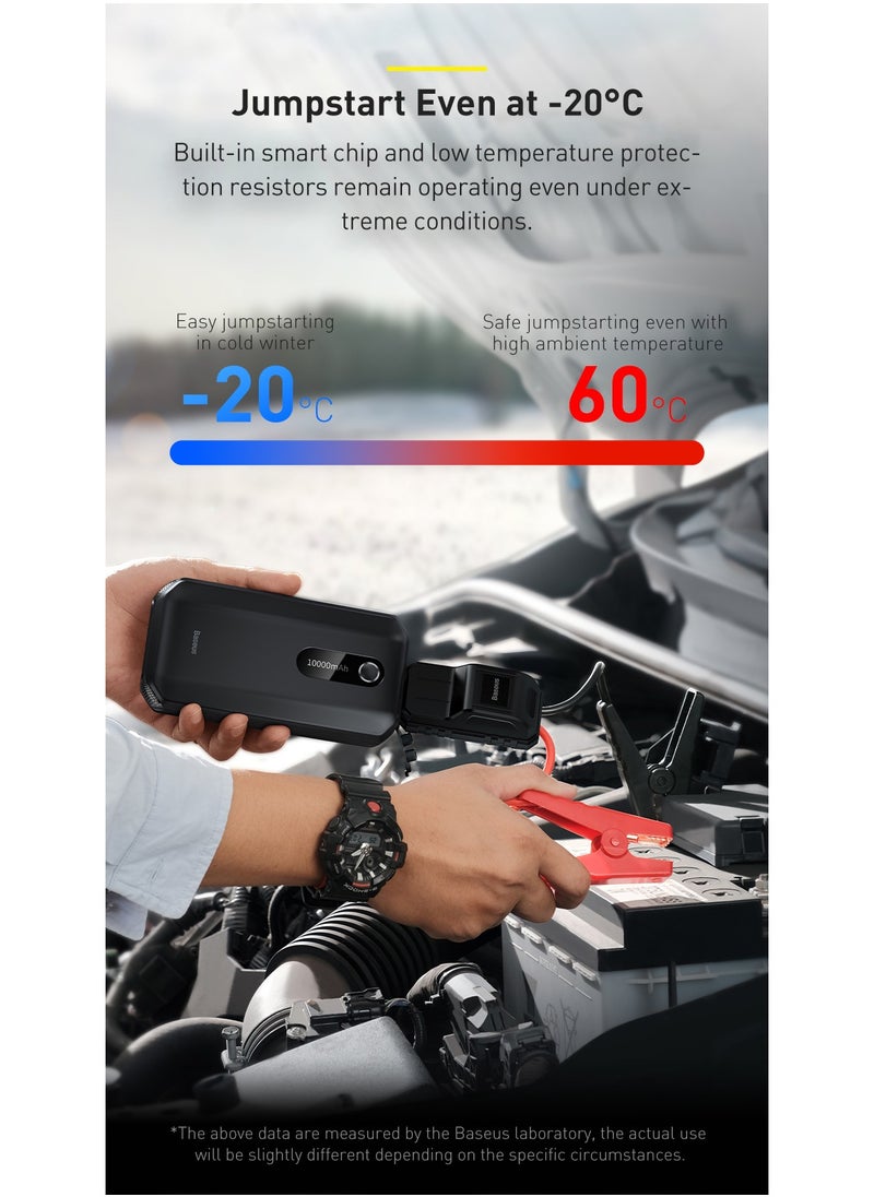 Baseus - Super Energy Air Car Jump Starter & Battery Charger, 10000mAh Power Bank, 1000A Peak Current, 12V Car Booster for Gas (Up to 4.0L) & Diesel Engines (Up to 2.5L), Portable Emergency Jump Starter, Car Battery Charger, Phone Charger, & Flashlight - Image 1