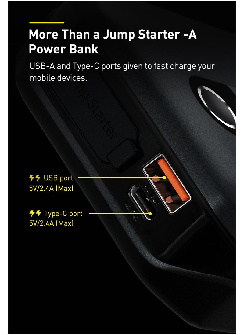 Baseus - Super Energy Air Car Jump Starter & Battery Charger, 10000mAh Power Bank, 1000A Peak Current, 12V Car Booster for Gas (Up to 4.0L) & Diesel Engines (Up to 2.5L), Portable Emergency Jump Starter, Car Battery Charger, Phone Charger, & Flashlight - Image 1