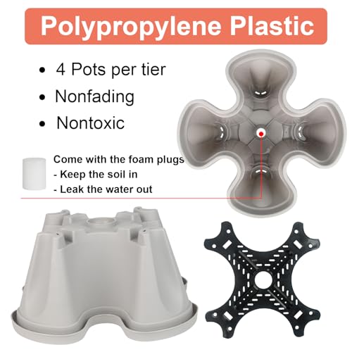 GameXcel Vertical Planter 5 Tier Stackable Planters Garden Planters Strawberry Herb Flower and Vegetable Planter Indoor Outdoor Gardening Pots with Removable Wheels and Tools - Image 2