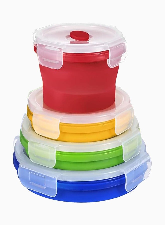 XPAPOV 4 Collapsible Food Storage Containers, Silicone Food Storage Containers, Round Collapsible Bowls with lids, Microwave Freezer Dishwasher Safe (Colorful) - Image 1