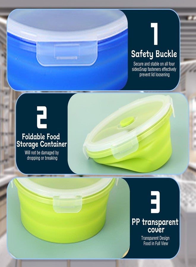 XPAPOV 4 Collapsible Food Storage Containers, Silicone Food Storage Containers, Round Collapsible Bowls with lids, Microwave Freezer Dishwasher Safe (Colorful) - Image 4