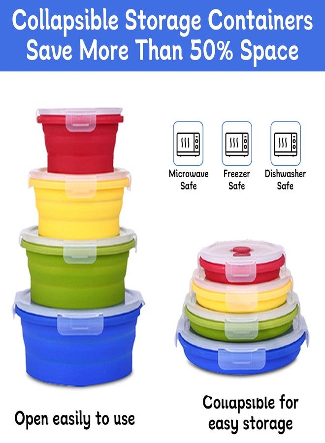 XPAPOV 4 Collapsible Food Storage Containers, Silicone Food Storage Containers, Round Collapsible Bowls with lids, Microwave Freezer Dishwasher Safe (Colorful) - Image 3