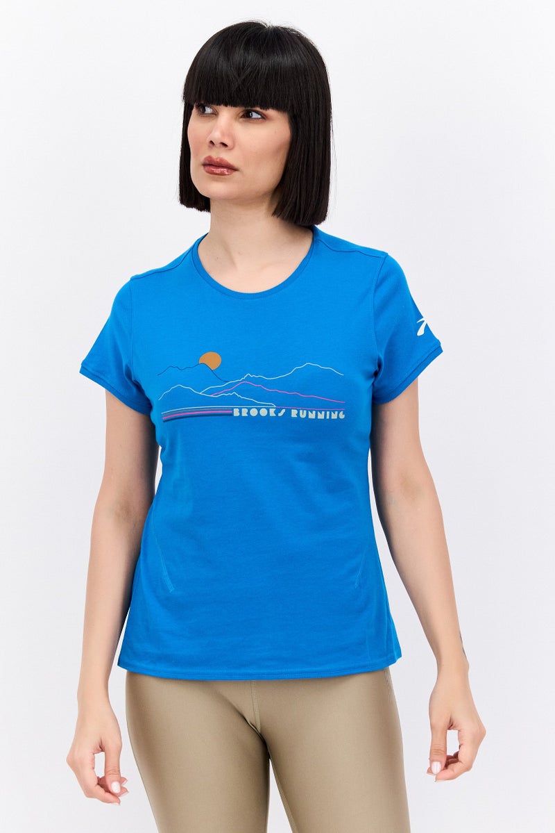 Brooks Women Sportswear Fit Short Sleeve Running Top, Blue  - Image 1