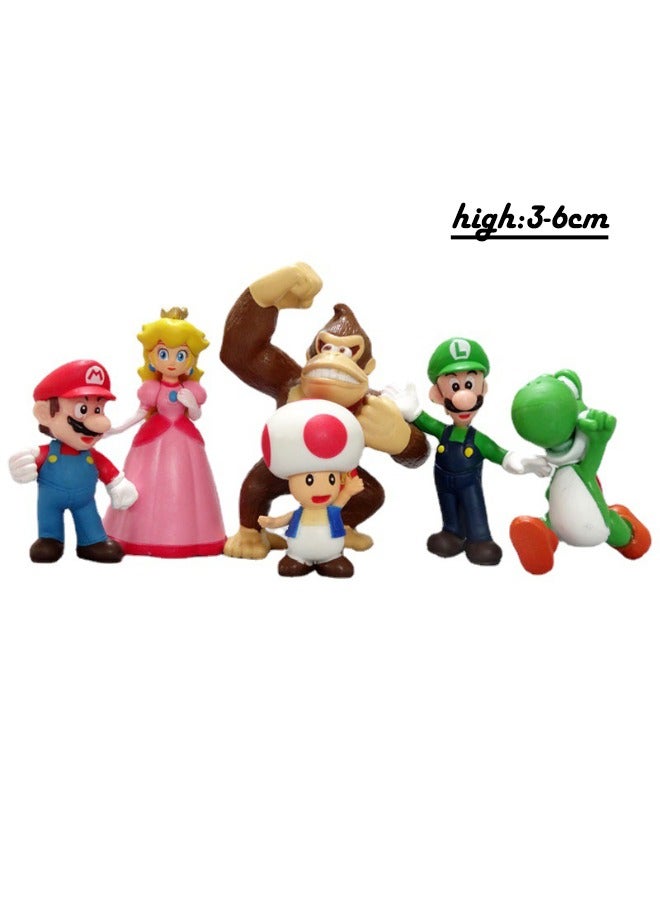 6-Piece Super Mario Action Figure Set, Mini Cartoon Mario Series Model Figure Statue, Excellent PVC Character Model Toys, for Desktop Decorations/Collectibles, Gifts for Fans  - Image 2