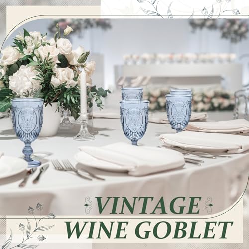 Wiwiqing 24 Pcs Plastic Goblets 7.5oz Vintage Goblet Plastic Wine Glasses Colored Retro Embossed Water Goblets for Wine Bar Juice Baby Shower Wedding Reception Grand Event Party (Blue) - Image 5