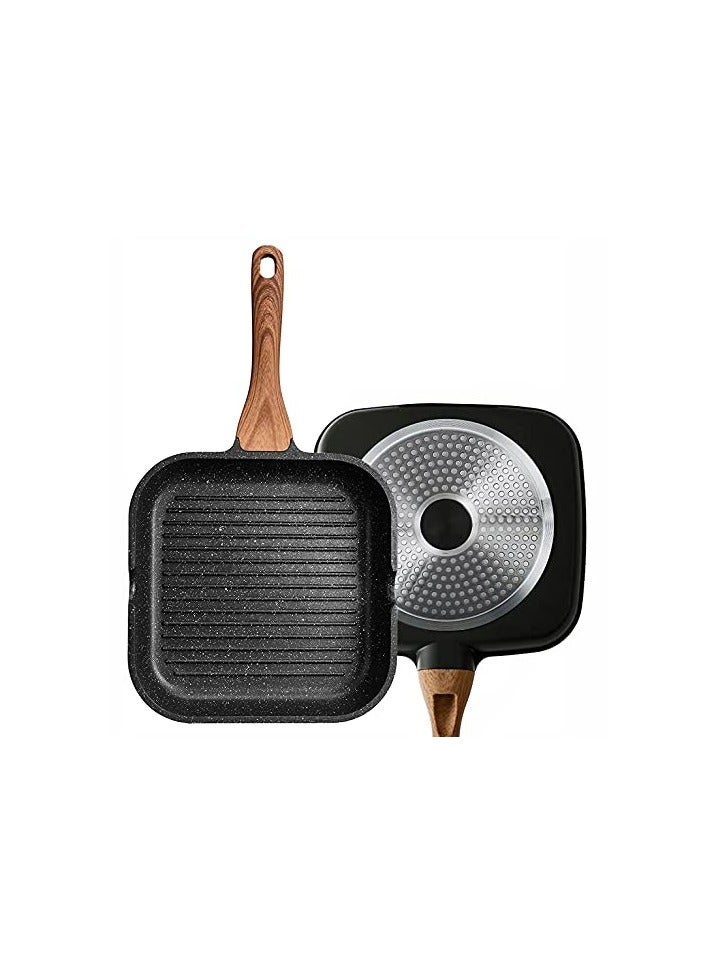 erorex Nonstick Grill Pan for Stove Tops with Pour Spouts Induction Compatible, Granite Coating, 10 inch(25cm), black  - Image 1