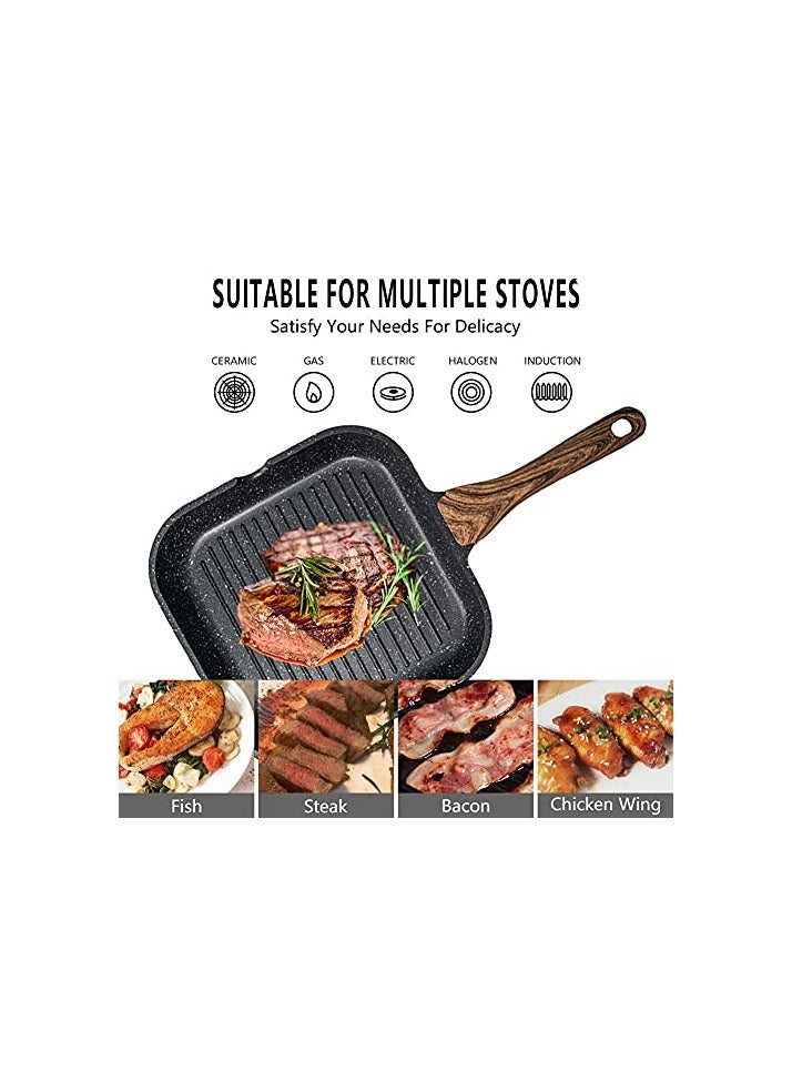erorex Nonstick Grill Pan for Stove Tops with Pour Spouts Induction Compatible, Granite Coating, 10 inch(25cm), black  - Image 2