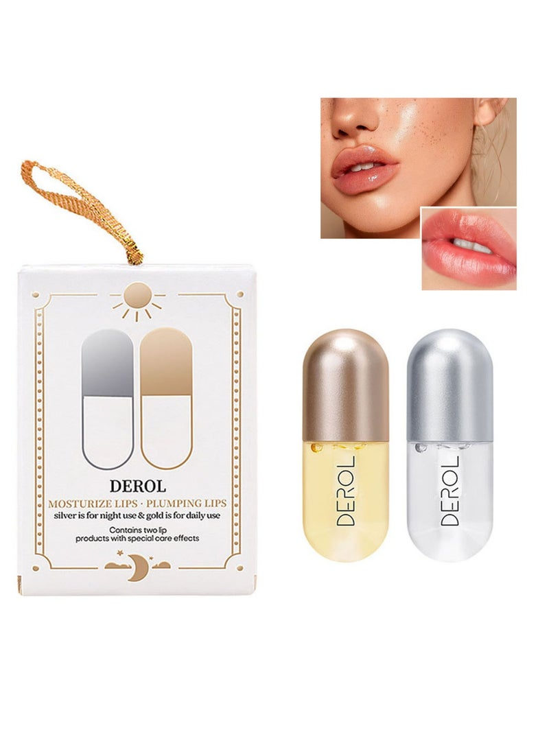 DEROL Lip Plumper Set 2PCS Day and Night Maximizer Hydrating Lip Care Maximizer Volume Balm Extreme Buxom Plant Lip Essence Oil Treatment Serum for Dry Cracked Lips Hydrating Plumping  - Image 1