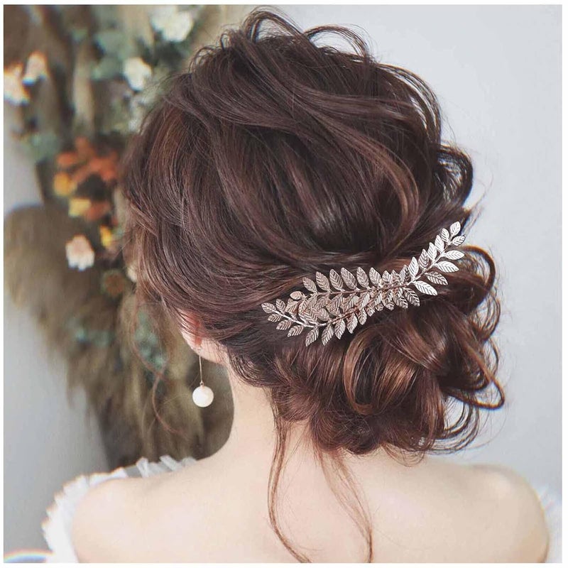 Boho Leaf Hair Comb Gold Wedding Hair Comb Barrette Metal Leaf Bride Comb Headpieces Decorative Head Comb Headwear Branch Leaf Hair Piece Bride Hair Accessories for Women and Girls