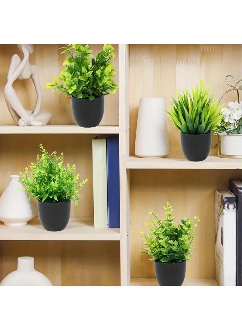 زيد أورا مجموعة من 4 نباتات صناعية صغيرة 7 بوصات نباتات اصطناعية نباتات خضراء صغيرة داخلية للديكور الداخلي للمنزل والرفوف وديكور المكتب، وعاء أسود مضغوط - Image 3