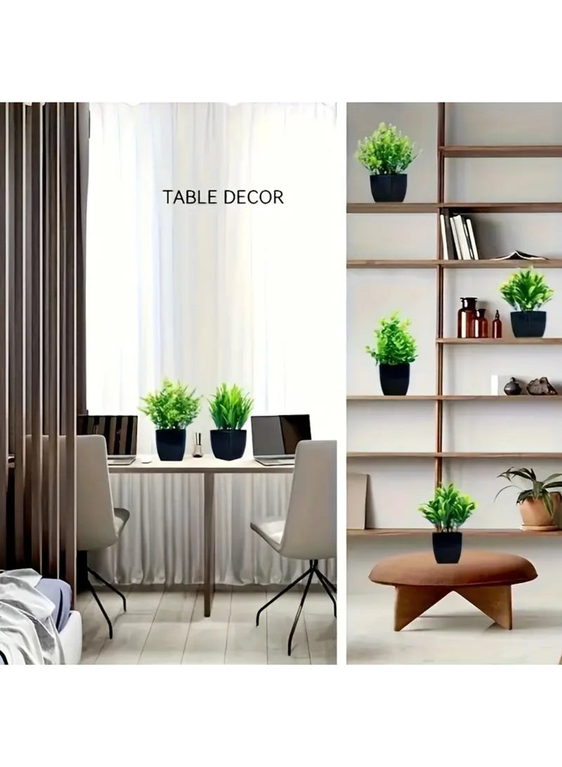 زيد أورا مجموعة من 4 نباتات صناعية صغيرة 7 بوصات نباتات اصطناعية نباتات خضراء صغيرة داخلية للديكور الداخلي للمنزل والرفوف وديكور المكتب، وعاء أسود مضغوط - Image 5
