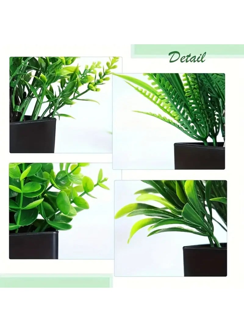 زيد أورا مجموعة من 4 نباتات صناعية صغيرة 7 بوصات نباتات اصطناعية نباتات خضراء صغيرة داخلية للديكور الداخلي للمنزل والرفوف وديكور المكتب، وعاء أسود مضغوط - Image 4
