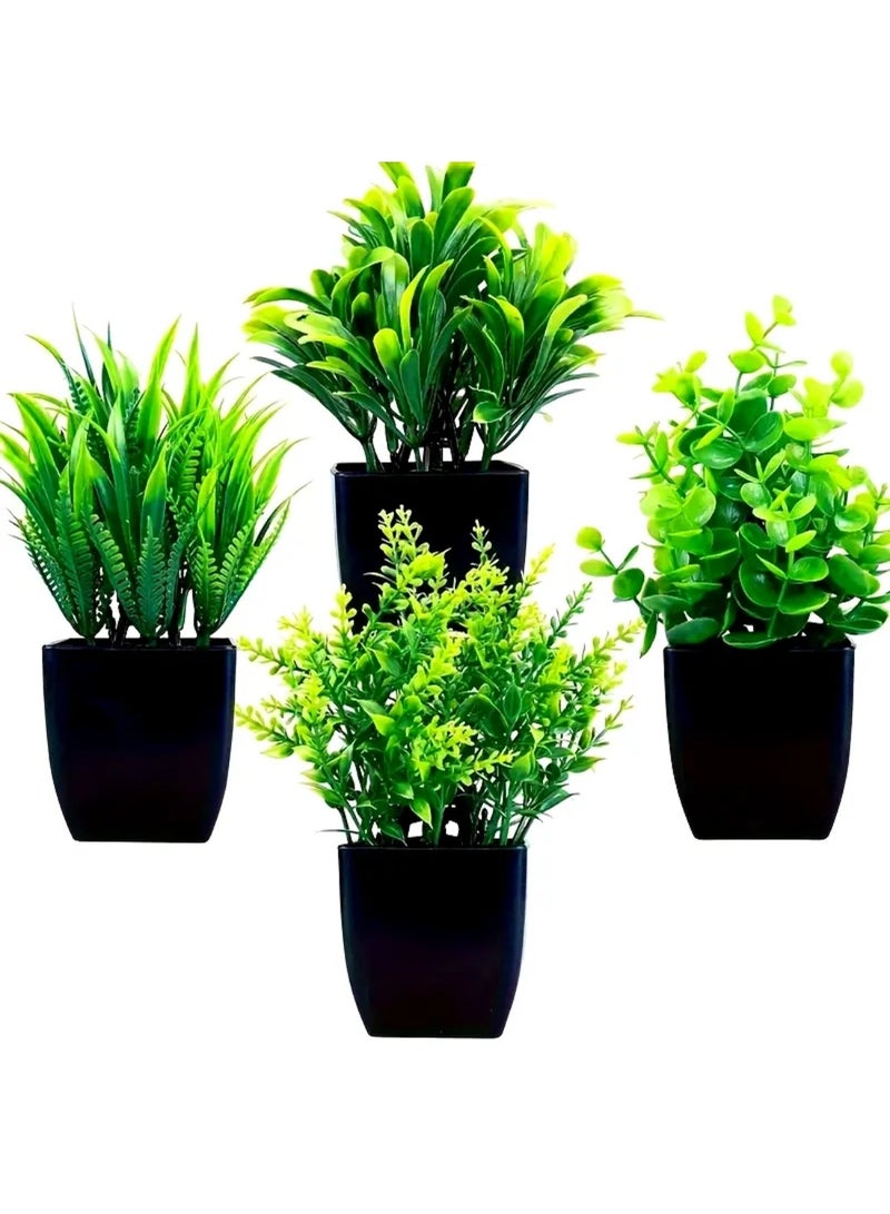 زيد أورا مجموعة من 4 نباتات صناعية صغيرة 7 بوصات نباتات اصطناعية نباتات خضراء صغيرة داخلية للديكور الداخلي للمنزل والرفوف وديكور المكتب، وعاء أسود مضغوط - Image 1