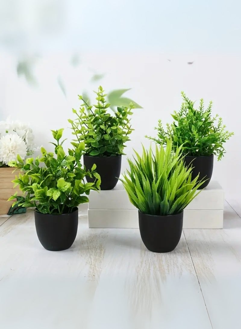 زيد أورا مجموعة من 4 نباتات صناعية صغيرة 7 بوصات نباتات اصطناعية نباتات خضراء صغيرة داخلية للديكور الداخلي للمنزل والرفوف وديكور المكتب، وعاء أسود مضغوط - Image 2