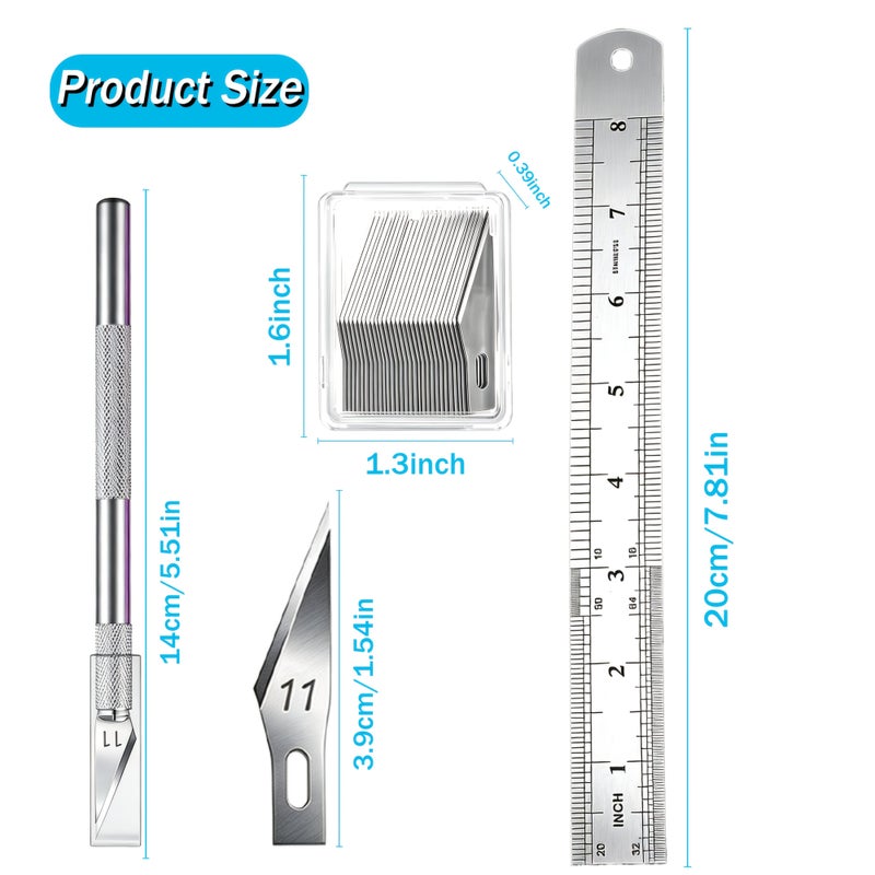 62 Piece Carving Knife Tool Set with Steel Ruler for Art Cutting Engraving Scrapbooking and Template Painting - Image 2