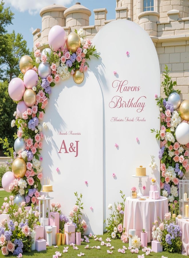 HB HBB MAGIC White Arch Backdrop Cover Set of 2 Birthday Party Arch Covers 7.2 and 6ft Wedding Arch Cover Stretchy Backdrop Bridal Baby Shower Birthday Arch Covers Spandex - Image 2