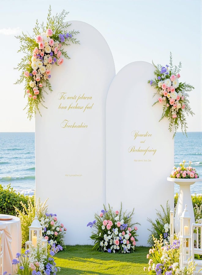 HB HBB MAGIC White Arch Backdrop Cover Set of 2 Birthday Party Arch Covers 7.2 and 6ft Wedding Arch Cover Stretchy Backdrop Bridal Baby Shower Birthday Arch Covers Spandex - Image 1