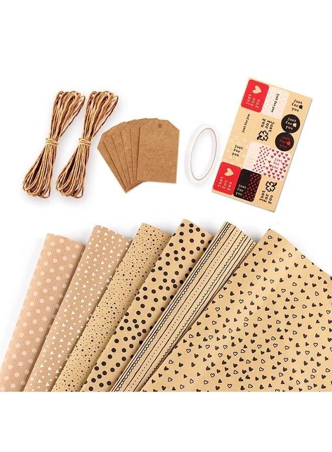 Generic 6Pas Gift Box Wrap Set Wrapping Paper Set with Vintage Series Paper for Boys Kids Gift Bundle Per Sheet with Stripes Stickers for Party with Different Color Gift bag - Image 1