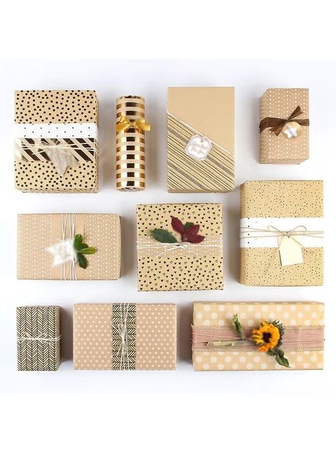 Generic 6Pas Gift Box Wrap Set Wrapping Paper Set with Vintage Series Paper for Boys Kids Gift Bundle Per Sheet with Stripes Stickers for Party with Different Color Gift bag - Image 3