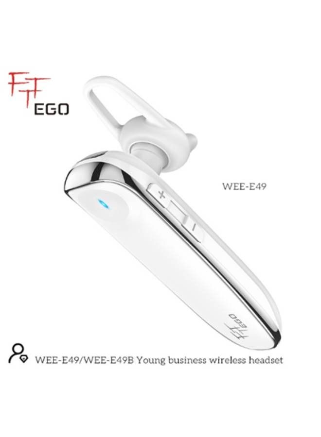 إيجو سماعة أذن لاسلكية للأعمال للشباب من إيغو (E49)، تدعم أجهزة iOS وأندرويد، وقت المكالمات/الموسيقى 20 ساعة، لون أبيض - Image 1
