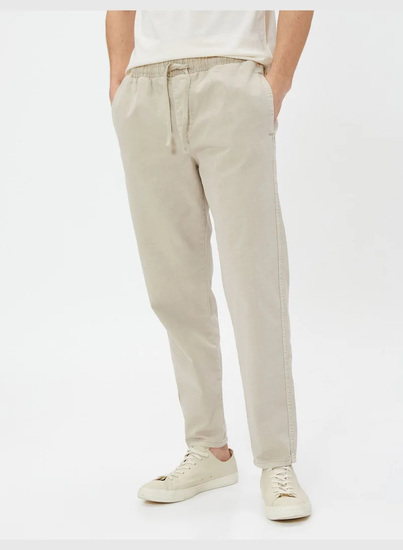 كوتون Drawstring Pocket Detail Cotton Chino Trousers