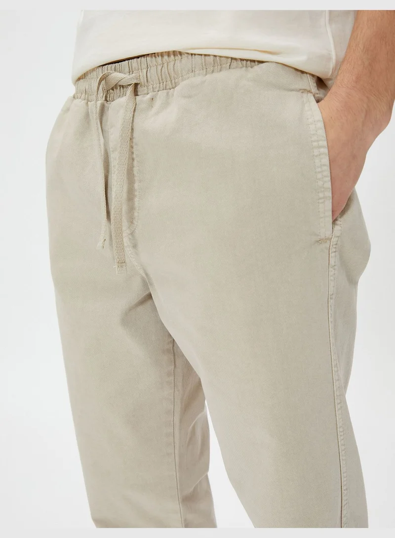 كوتون Drawstring Pocket Detail Cotton Chino Trousers