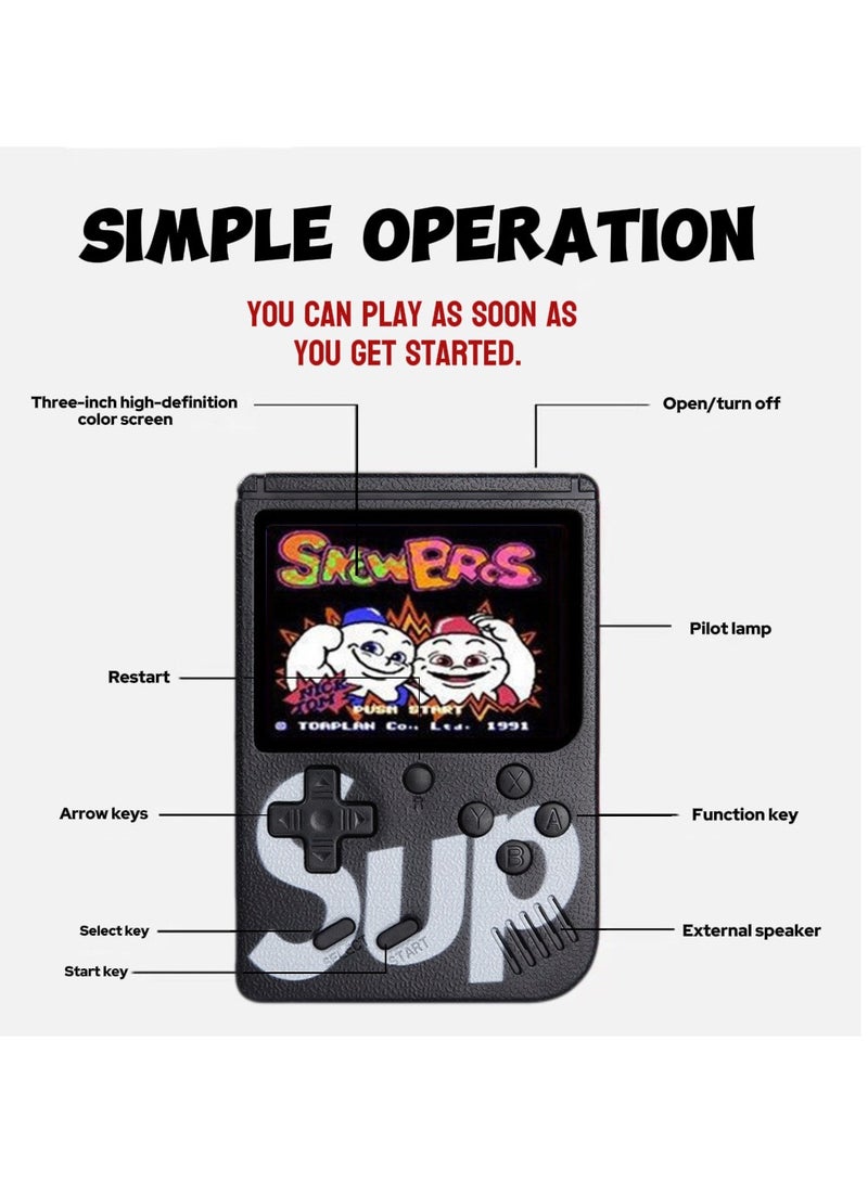 KIDS GAME | 400 IN 1 | HANDHELD GAMING CONSOLE : PORTABLE RETRO GAME PLAYER | BLACK