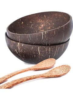 SYOSI Natural Coconut Bowls and Spoons Acai Smoothie Bowl Noodle Ramen Eco Friendly Sustainable Lightweight Durable Easy Clean 2 Set  - Image 1
