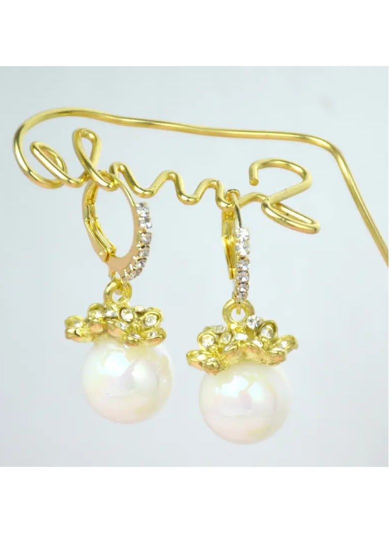 Home Clearance Sale Exquisite Golden Flower Faux Pearl Pendant Shiny Zirconia Inlaid Dangle Earrings Elegant Luxury Style Delicate Female Gift - Image 2