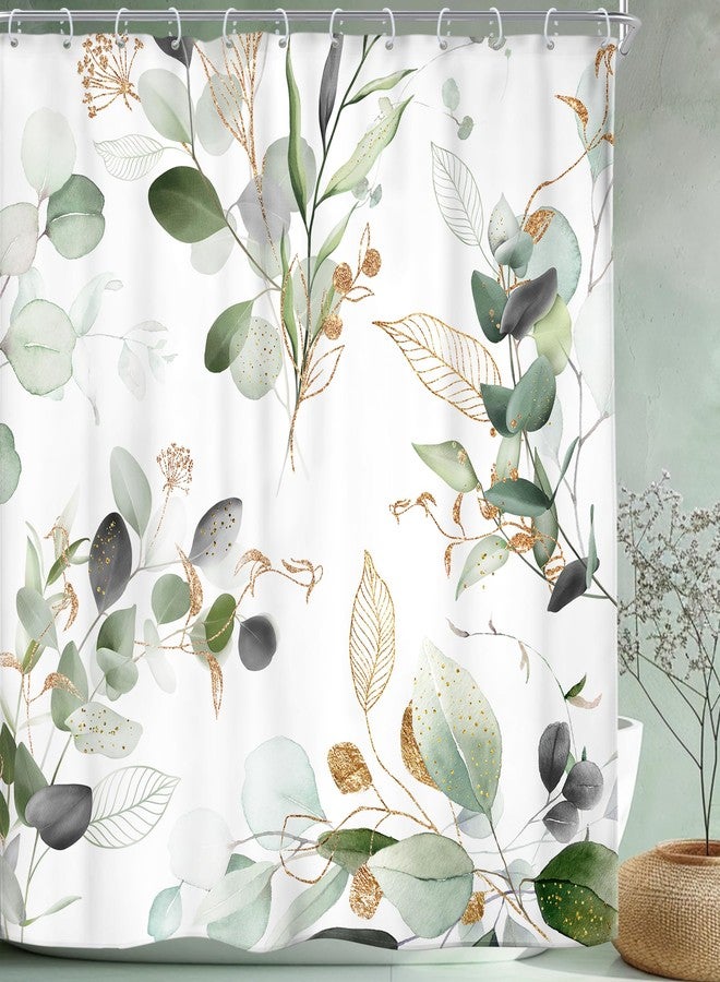 Riyidecor Sage Green Shower Curtain 72Wx72H, Botanical Eucalyptus Leaf Light Green Gold Bathroom Curtain, Watercolor Plants Earthy Spring Shower Curtain Sets with 12 Pack Hooks Ideal for Bathroom - Image 4