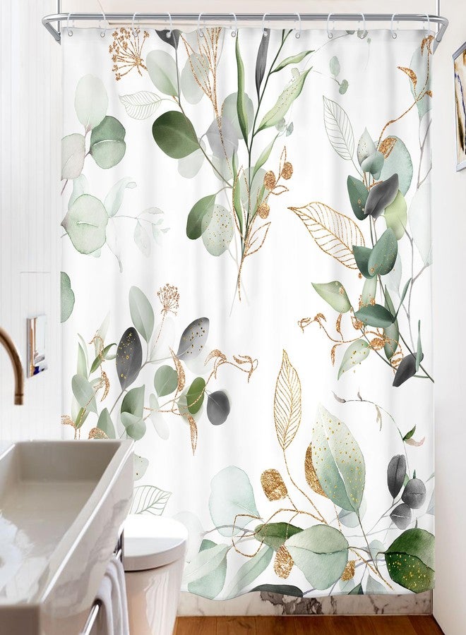 Riyidecor Sage Green Shower Curtain 72Wx72H, Botanical Eucalyptus Leaf Light Green Gold Bathroom Curtain, Watercolor Plants Earthy Spring Shower Curtain Sets with 12 Pack Hooks Ideal for Bathroom - Image 5