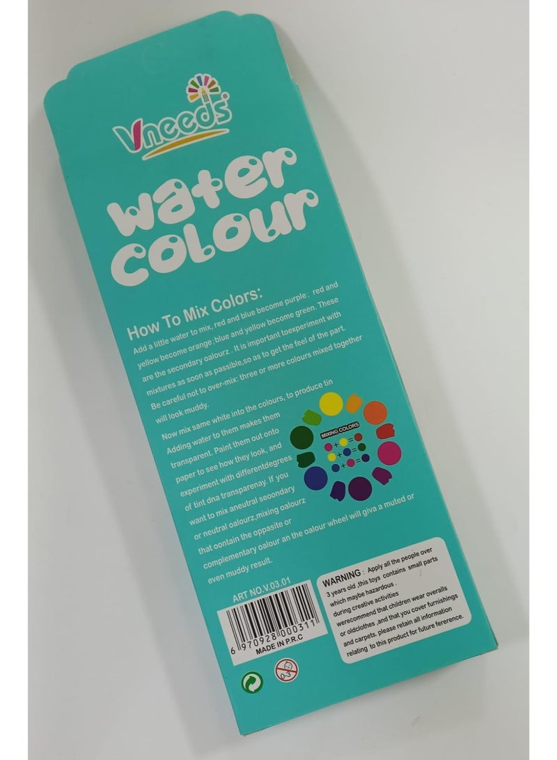 فانيدز مجموعة ألوان مائية Vneeds V.03.01، ١٢ لونًا مع فرشاة - Image 2