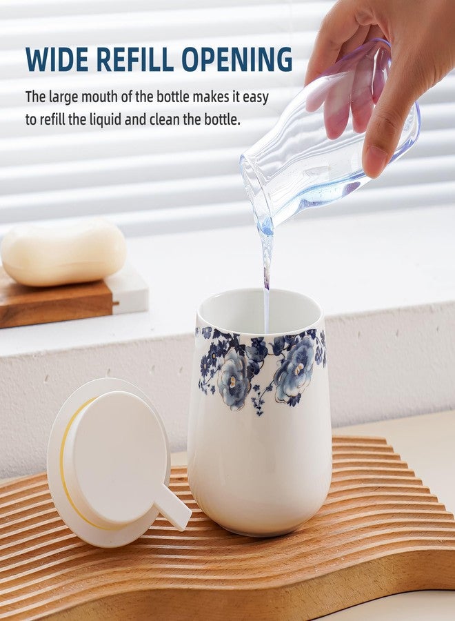 Agyiuns Soap Dispenser, Ceramic Foaming Soap Dispenser with Easy-to-Press Pump for Bathroom 10.8 oz refillable Liquid Hand soap Dispenser for Hand sanitizers, lotions (Blue Flower Foam Dispenser) - Image 5