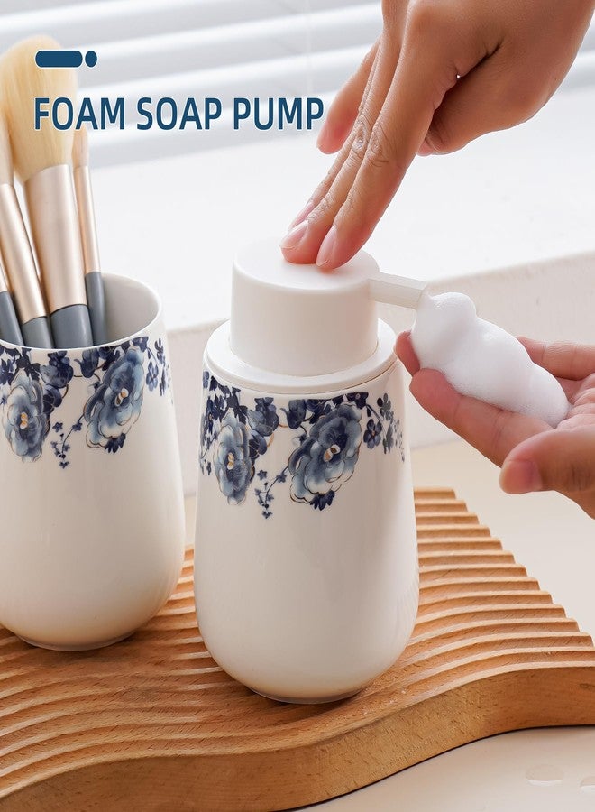 Agyiuns Soap Dispenser, Ceramic Foaming Soap Dispenser with Easy-to-Press Pump for Bathroom 10.8 oz refillable Liquid Hand soap Dispenser for Hand sanitizers, lotions (Blue Flower Foam Dispenser) - Image 4