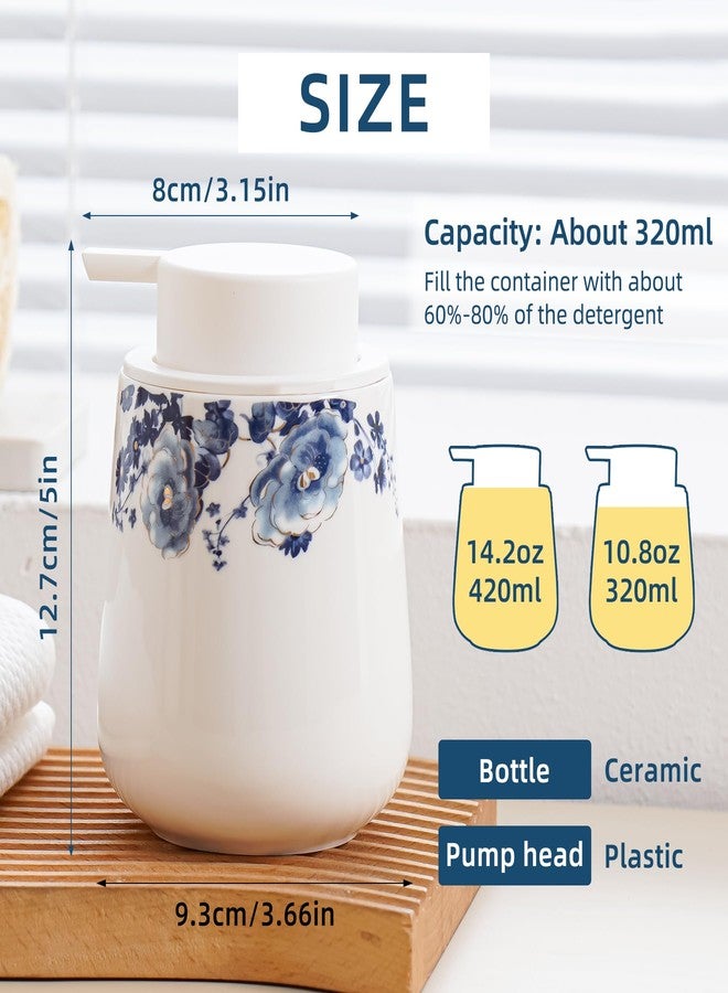 Agyiuns Soap Dispenser, Ceramic Foaming Soap Dispenser with Easy-to-Press Pump for Bathroom 10.8 oz refillable Liquid Hand soap Dispenser for Hand sanitizers, lotions (Blue Flower Foam Dispenser) - Image 2