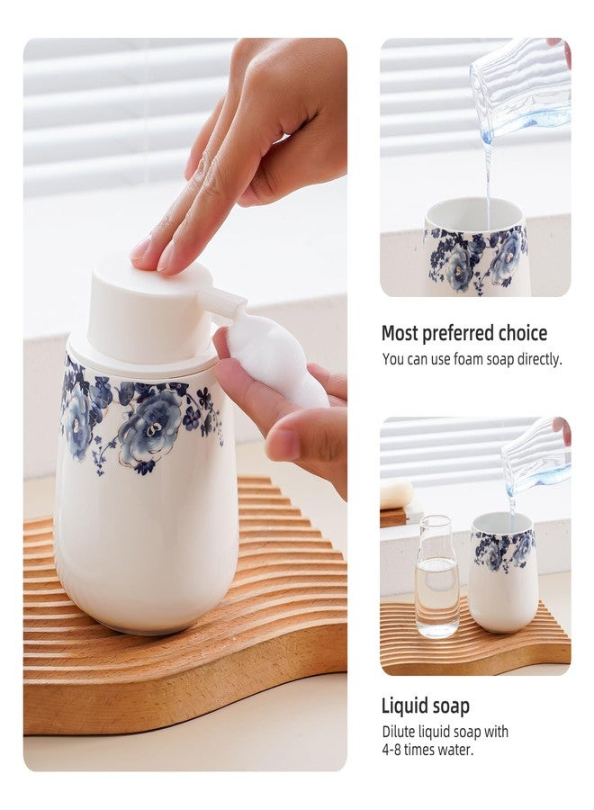 Agyiuns Soap Dispenser, Ceramic Foaming Soap Dispenser with Easy-to-Press Pump for Bathroom 10.8 oz refillable Liquid Hand soap Dispenser for Hand sanitizers, lotions (Blue Flower Foam Dispenser) - Image 3