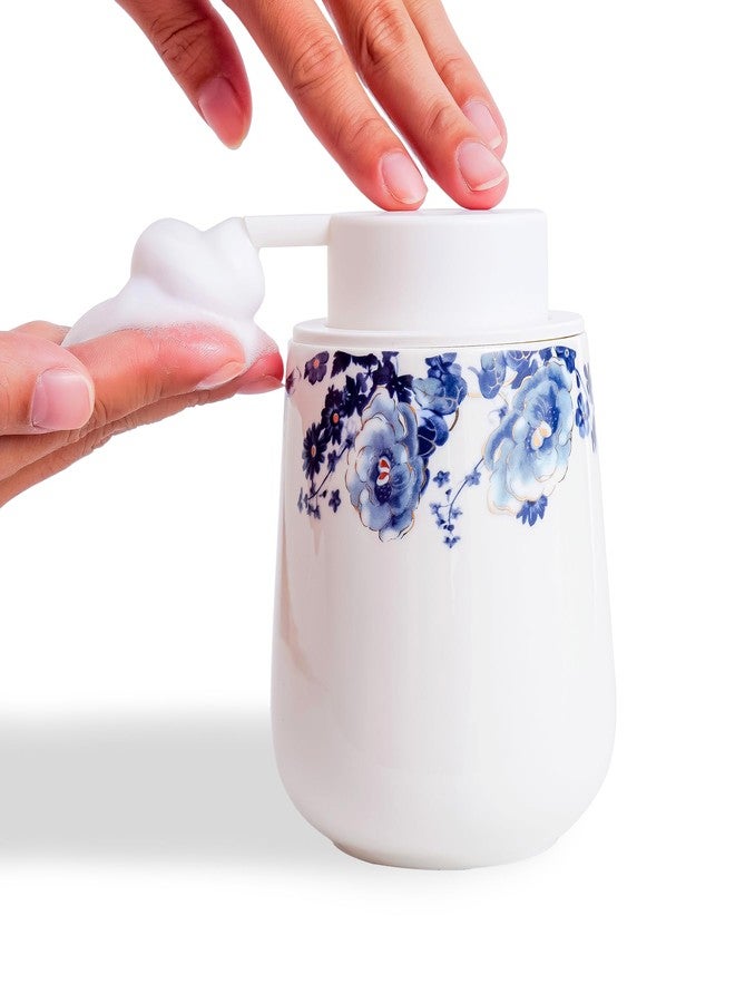 Agyiuns Soap Dispenser, Ceramic Foaming Soap Dispenser with Easy-to-Press Pump for Bathroom 10.8 oz refillable Liquid Hand soap Dispenser for Hand sanitizers, lotions (Blue Flower Foam Dispenser) - Image 1