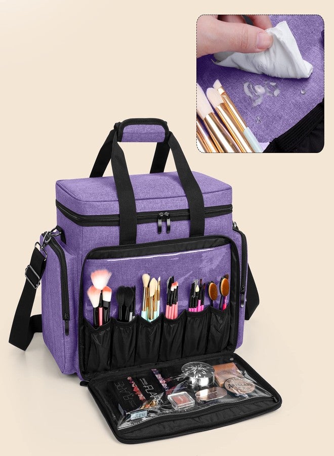 BAFASO Large Makeup Bag Cosmetic Bag with Removable Dividers, Travel Makeup Case Holds Cosmetics and Hair Supplies, Purple - Image 2