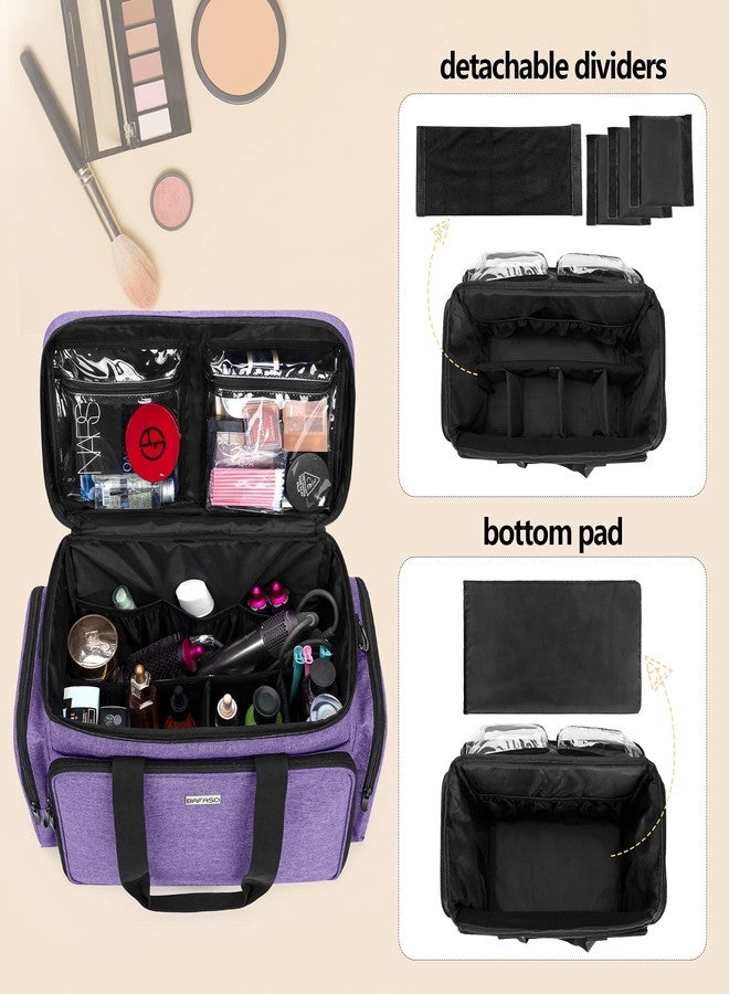 BAFASO Large Makeup Bag Cosmetic Bag with Removable Dividers, Travel Makeup Case Holds Cosmetics and Hair Supplies, Purple - Image 3