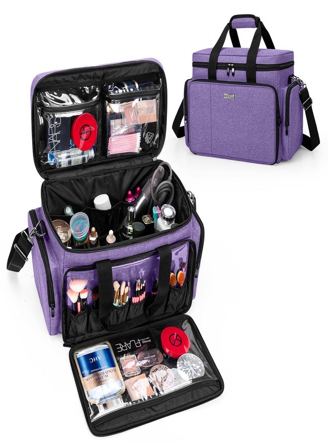 BAFASO Large Makeup Bag Cosmetic Bag with Removable Dividers, Travel Makeup Case Holds Cosmetics and Hair Supplies, Purple - Image 1