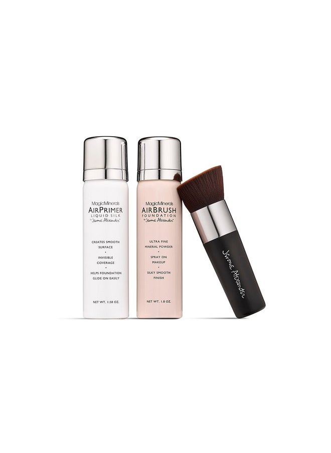 Jerome Alexander Magicminerals Airbrush Foundation By Jerome Alexander3Pc Spray Makeup Set With Antiaging Ingredients For Smooth Radiant Skin (3 Piece Set Warm Beige)  - Image 1