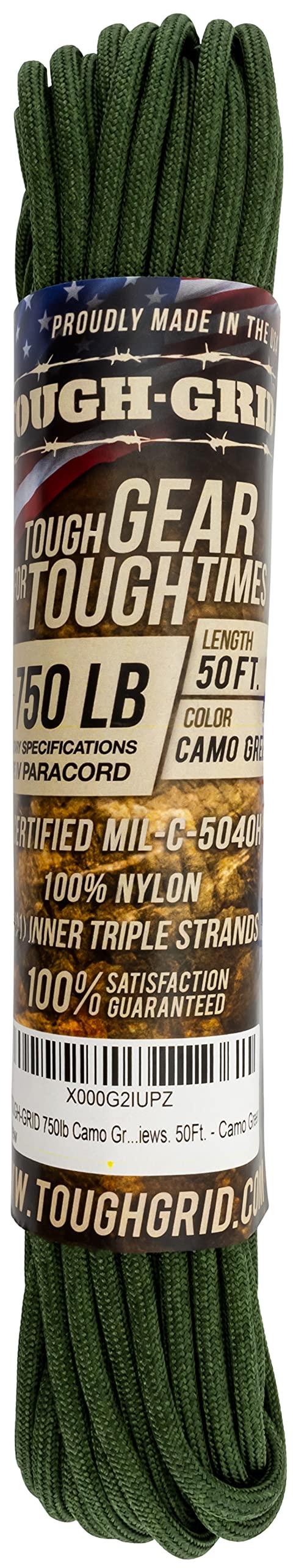 TOUGH-GRID 750 Paracord Rope Nylon Parachute Cord, Made in USA Survival Kit, Outdoor Adventures, Camping, Tactical Gear & Emergency Supplies, Military Type IV Mil-Spec - Image 3